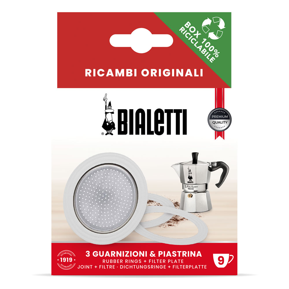 3 уплотнителя + 1 фильтр на 9 чаш. для алюминиевых кофеварок от магазина Bialetti.ru
